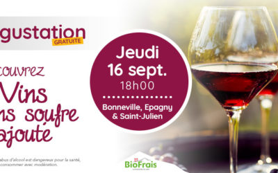 Dégustation gratuite de vins bio sans soufre ajouté
