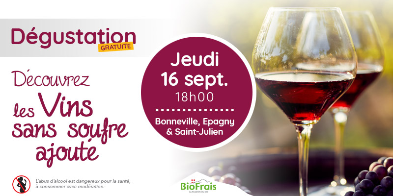 Dégustation gratuite de vins bio sans soufre ajouté